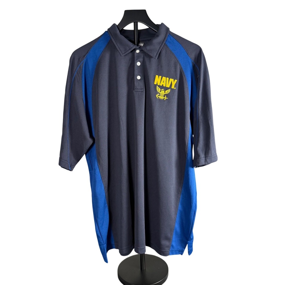 US Navy Polo Shirt Mens XXL Grey Blue Marine Specialties Performance Mesh 1775